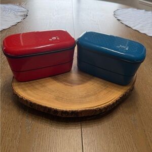 Japanese Daiso Bento Boxes Set Of 2 Blue And Red